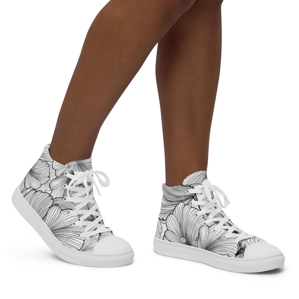 Flowing Petals Women’s High Top Sneakers - White Color - https://ascensionemporium.net